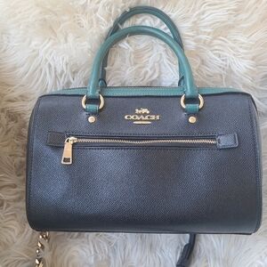 Coach Rowan Satchel Black And Teal, Great Condition